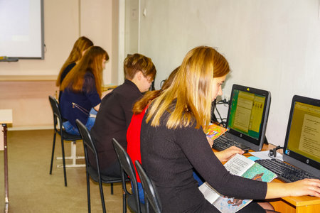 CHAPAEVSK, SAMARA REGION, RUSSIA - NOVEMBER 24, 2017: The College of Chapaevsk city. Students in the...