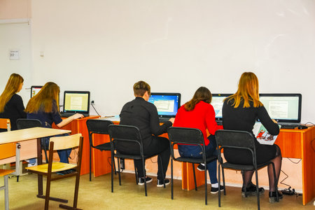 CHAPAEVSK, SAMARA REGION, RUSSIA - NOVEMBER 24, 2017: The College of Chapaevsk city. Students in the computer classのeditorial素材