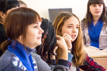 CHAPAEVSK, SAMARA REGION, RUSSIA - JANUARY 26, 2018: College in Chapaevsk city. Students in the classroomのeditorial素材