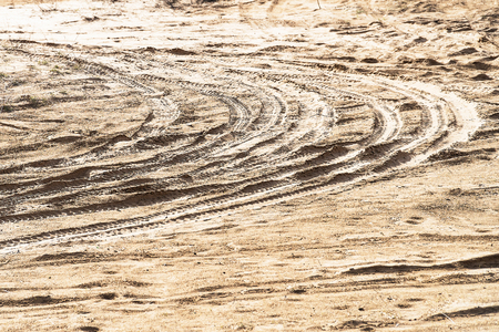 Car tracks on the sand. Selective focusの写真素材