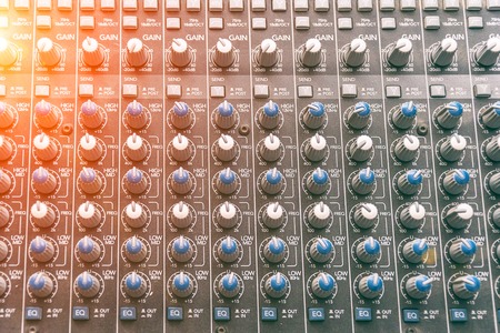 Control details, knobs on the mixing consoleの写真素材