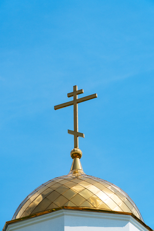 Orthodox cross on the dome of churchの写真素材
