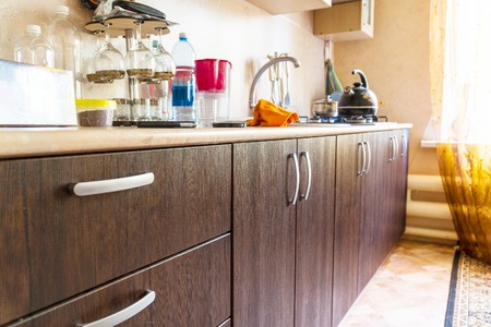 Modest Interior of a small kitchen in daylightの写真素材