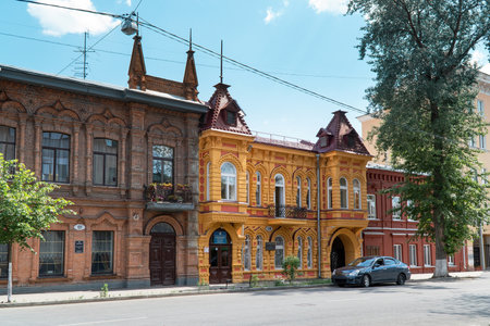 SAMARA, RUSSIA - JUNE 19, 2018: Old beautiful house on a quiet street in Samara