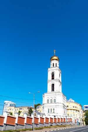 SAMARA, RUSSIA - JUNE 19, 2018: Belfry of the Church of St. Nicholas the Wonderworker of the Iversky Monastery in Samaraのeditorial素材