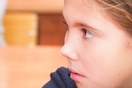 CHAPAEVSK, SAMARA REGION, RUSSIA - OCTOBER 24, 2018: Portrait of an unfamiliar schoolgirl close-upのeditorial素材