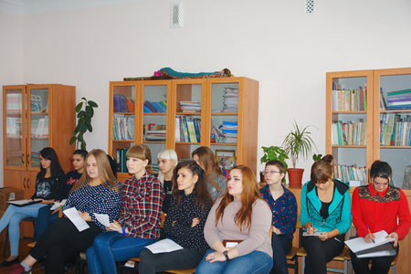 CHAPAEVSK, SAMARA REGION, RUSSIA - OCTOBER 24, 2018: Girls students in the classroomのeditorial素材