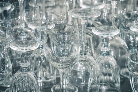 Many of Clean empty wine glasses on the table. Soft focusの写真素材