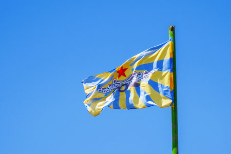 Samara, Russia - August 18, 2018: Flag of the Russian air force against the blue skyのeditorial素材