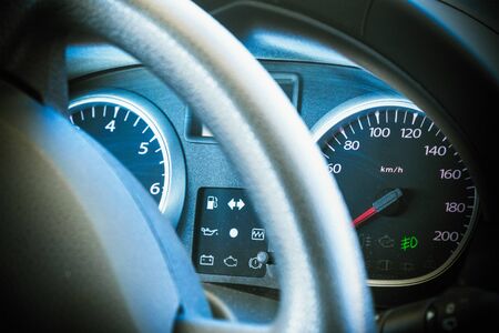 Speedometer and dashboard of the car. Selective focus