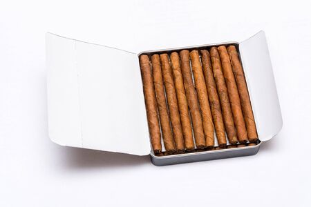 Box of cigarillos on a white backgroundの写真素材