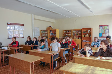Chapaevsk, Samara region, Russia - April 16, 2019: College in Chapaevsk city. Students in the classroomのeditorial素材
