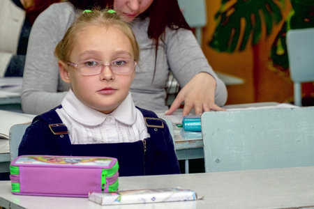 Chapaevsk, Samara region, Russia - October 15, 2019: Elementary school of the city of Chapaevsk....