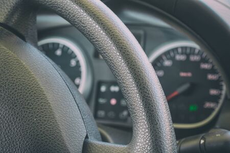 Speedometer and dashboard of the car. Selective focus
