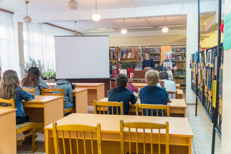 Chapaevsk, Samara region, Russia - May 06, 2019: College in Chapaevsk city. Students in the class...