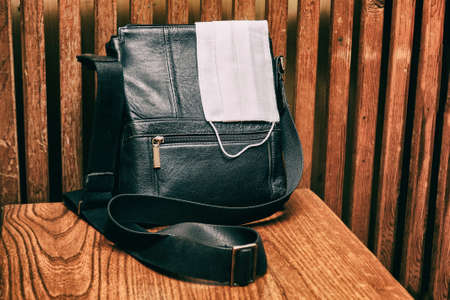 Medical Protective Face Mask on Black Bagの写真素材