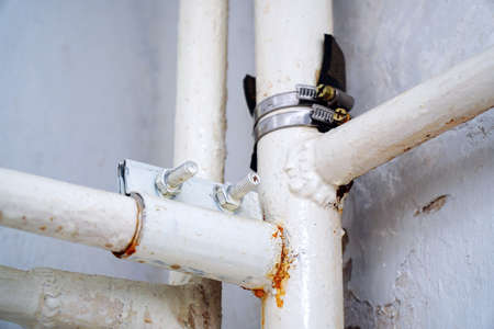 Leakage on the water pipe sealed with clampの写真素材