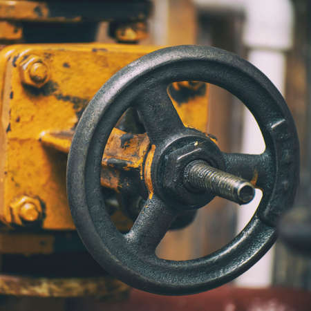 Industrial valve on a gas supply or heating system pipe. Selective Focusの写真素材