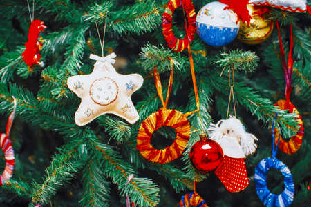 Christmas decorations and toys on the Christmas treeの写真素材