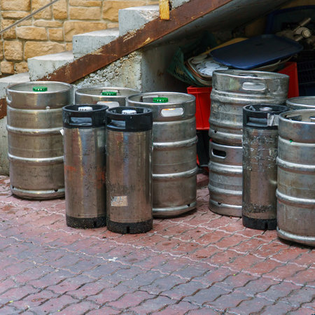 Metal beer kegs or barrels for beerの写真素材