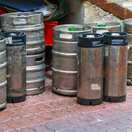 Metal beer kegs or barrels for beerの写真素材