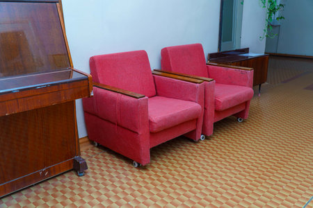 Old square chairs in the style of the 70sの写真素材