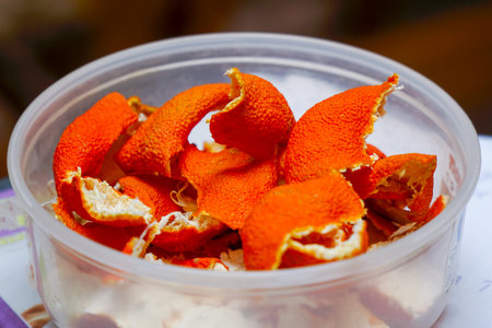 Tangerine peelings or dry mandarin peelsの写真素材