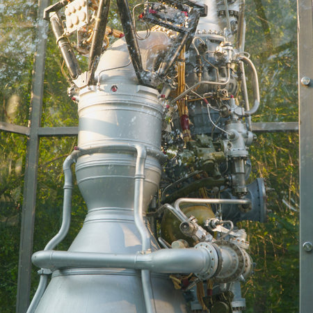 Details of the spacecraft or rocket engine on display