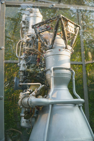 Details of the spacecraft or rocket engine on display