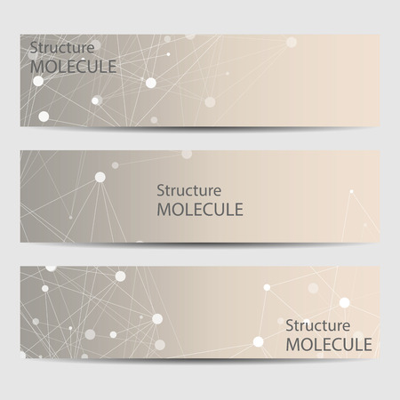 Abstract geometric banners molecule and communication. Science and technology design, structure DNA, chemistry, medical background, business and website templates.のイラスト素材