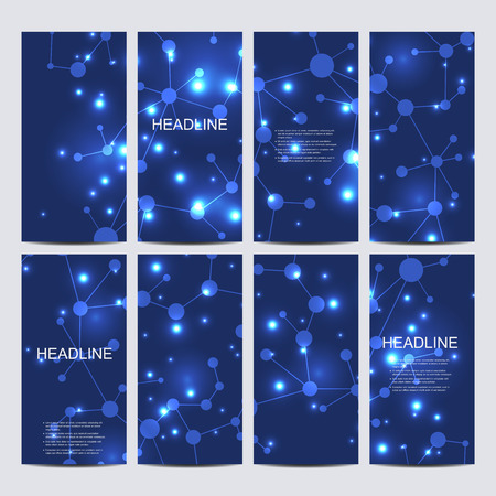 Abstract geometric banners molecule and communication. Science and technology design, structure DNA, chemistry, medical background, business and website templates.のイラスト素材