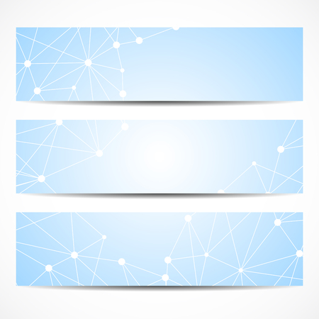 Abstract geometric banners molecule and communication. Science and technology design, structure DNA, chemistry, medical background, business and website templates. Vector illustration.のイラスト素材