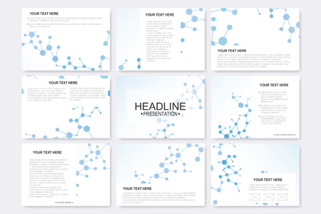 Big set of vector templates for presentation slides. Modern graphic background molecule structure and communication. Medical, science, chemistry, technology design..のイラスト素材