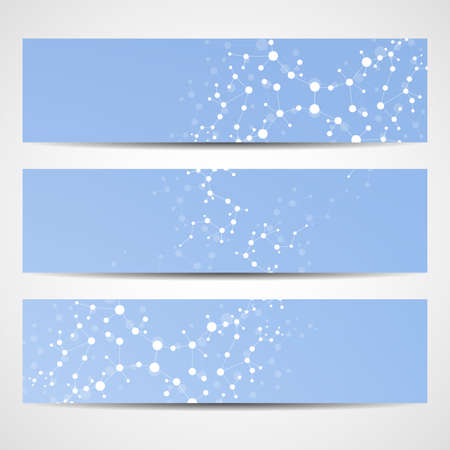 Abstract geometric banners molecule and communication. Science and technology design, structure DNA, chemistry, medical background, business and website.のイラスト素材
