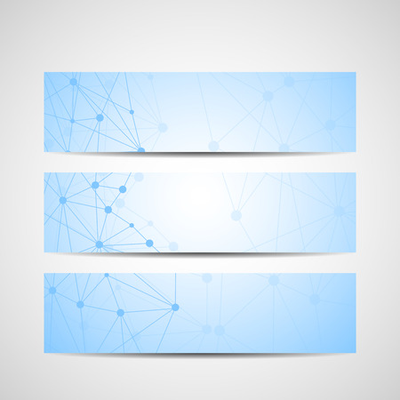 Abstract geometric banners molecule and communication. Science and technology design, structure DNA, chemistry, medical background, business and website.のイラスト素材