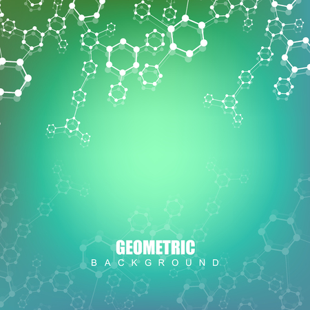 Geometric abstract background with connected line and dots. Structure molecule and communication. Scientific concept for your design. Medical, technology, science background. Vector illustration.のイラスト素材