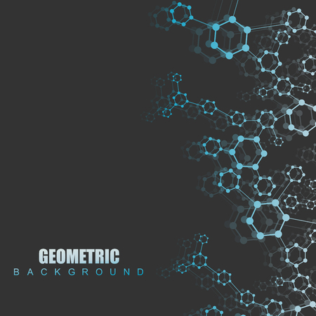 Geometric abstract background with connected line and dots. Structure molecule and communication.  Medical, technology, science background. Vector illustration.のイラスト素材
