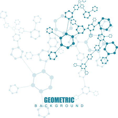 Geometric abstract background with connected line and dots. Structure molecule and communication. Scientific concept for your design. Medical, technology, science background. Vector illustration.のイラスト素材