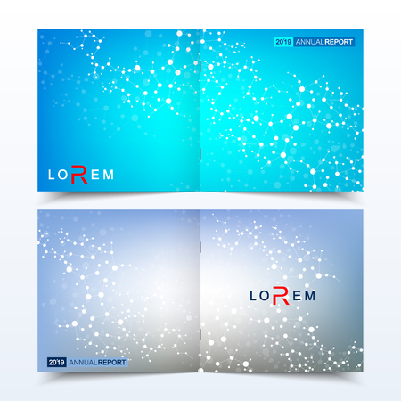 Scientific templates square brochure, magazine, leaflet , flyer, cover, booklet, annual report. Scientific concept for medical, technology, chemistry. Structure molecule and communication. Dna, atomのイラスト素材