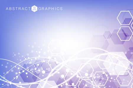 Structure molecule and communication. Dna, atom, neurons. Scientific concept for your design. Connected lines with dots. Medical, technology, chemistry, science background. Vector illustrationのイラスト素材