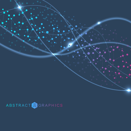 Structure molecule and communication. Dna, atom, neurons. Scientific concept for your design. Connected lines with dots. Medical, technology, chemistry, science background. Vector illustration.のイラスト素材
