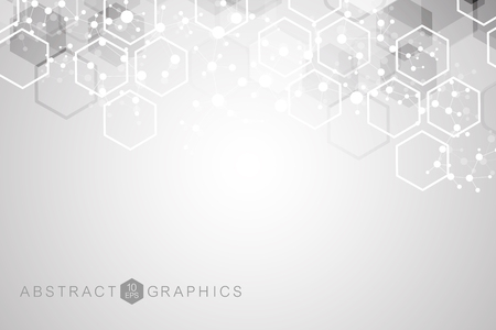 Modern futuristic background of the scientific hexagonal pattern. Virtual abstract background with particle, molecule structure for medical, technology, chemistry, science. Social network vector.のイラスト素材