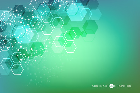 Geometric abstract background with connected line and dots. Structure molecule and communication. Scientific concept for your design. Medical, technology, science background. Vector illustration.のイラスト素材