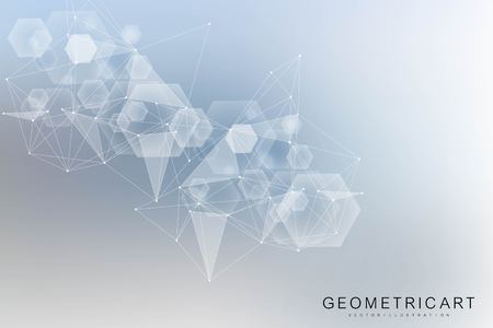 Hexagonal abstract background. Big Data Visualization. Global network connection. Technology hexagons structure or molecular connect elements. Vector illustration.のイラスト素材