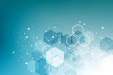 Structure molecule and communication. Dna, atom, neurons. Abstract polygonal structure with connecting dots and lines. Medical, technology, chemistry, science background. Vector illustration.のイラスト素材