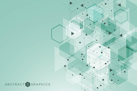 Geometric abstract background with connected line and dots. Structure molecule and communication. Scientific concept for your design. Medical, technology, science background. Vector illustration.のイラスト素材