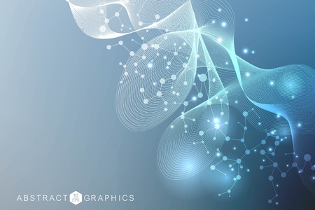 Geometric abstract background with connected line and dots. Structure molecule and communication. Scientific and technology concept. Wave flow graphic background for your design. Vector illustrationのイラスト素材