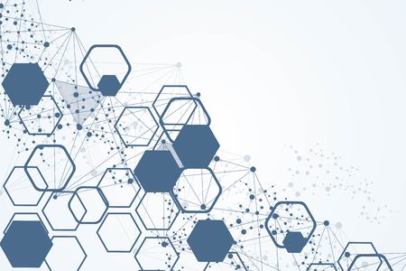 Hexagonal abstract background. Big Data Visualization. Global network connection. Medical, technology, science background. Vector illustration.のイラスト素材