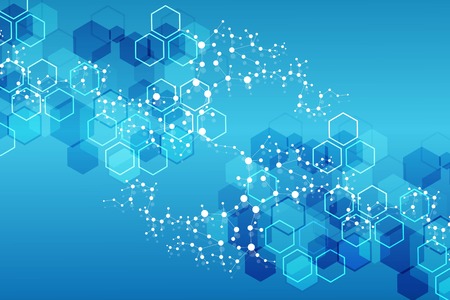 Geometric abstract background with connected line and dots. Structure molecule and communication. Big Data Visualization. Medical, technology, science background. Vector illustration.のイラスト素材