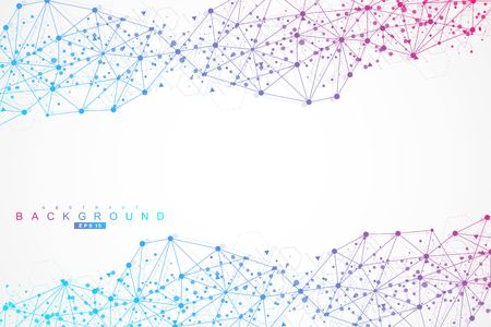 Structure molecule and communication. Dna, atom, neurons. Scientific concept for your design. Connected lines with dots. Medical, technology, chemistry, science background. Vector illustrationのイラスト素材